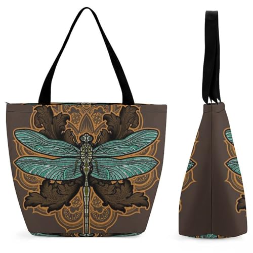 Sac à main mandala libellule pour femme grand sac de shopping de voyage aux finitions soignées