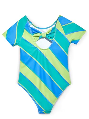 Haloumoning Girls One Piece Swimsuits Kids Short Sleeve Bowknot Backless Bathing Suit Swimwear 5-14 Years