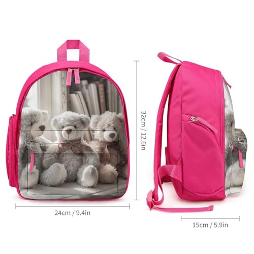 Bear Sitting on Shelf Backpack Small Book Bag with Side Pocket, Lightweight Durable Backpack, Travel Rucksack, Pink-style2