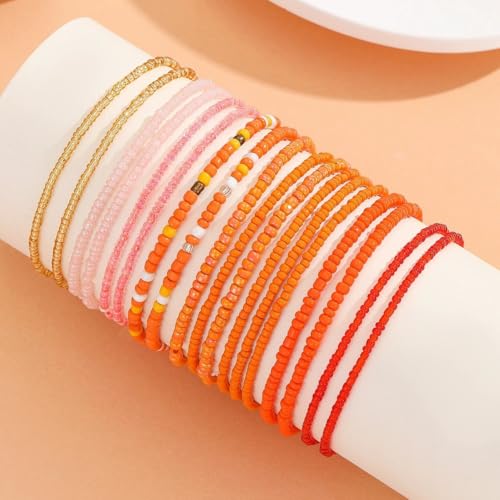 COLORFUL BLING 18pcs Bohemian Stackable Elastic Beaded Bracelets Summer Beach Handmade Seed Beaded Jewelry Bracelets for Women3
