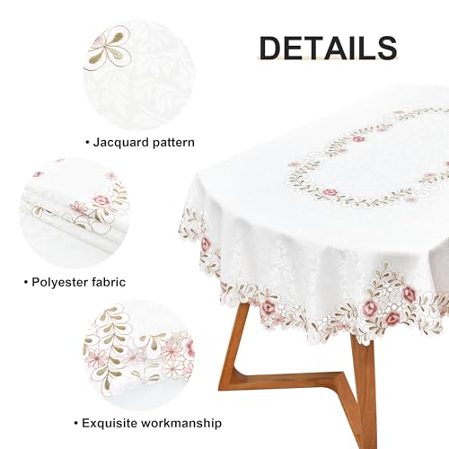 Wolkemer OVAL_155X260 Damask Fabric Oval Tablecloth Embroidered Floral Table Cover thumb #4