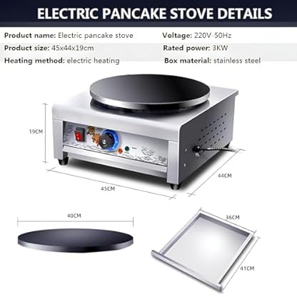 KJHYYPP Crêpe-Maker, kommerzieller elektrischer Pfannkuchen-Maker, 3000 Watt, tragbarer Pfannkuchen mit Antihaftbeschichtung und 17,7-Zoll-Heizplatte mit – Bild 6