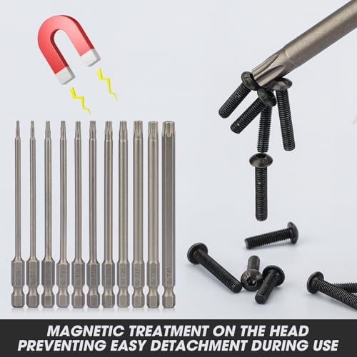 100mm Long Torx Screwdriver Bit Sets, 11 Pcs T6-T40 Star Screwdriver Magnetic Torx Security 1/4 Inch S2 Steel, Torque Impact Driver 4 100mm Long Torx Screwdriver Bit Sets, 11 Pcs T6-T40 Star Screwdriver Magnetic Torx Security 1/4 Inch S2 Steel, Torque Impact Driver - Image 4
