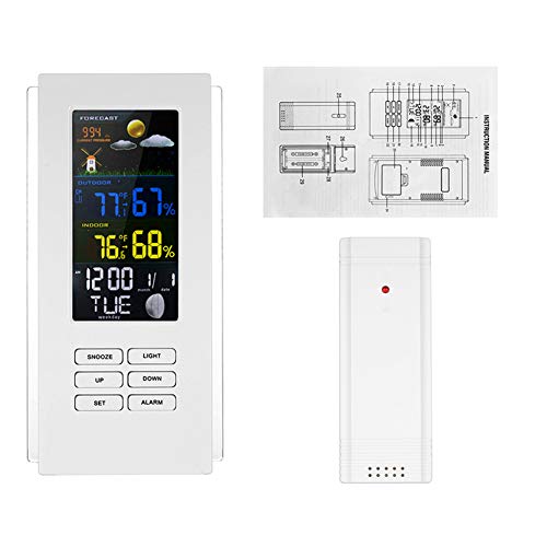 Digital Color Forecast Weather Station,Home Wireless Indoor and Outdoor Thermometer Hygrometer Alarm Clock Barometer Monitor for Baby Room Garden,White