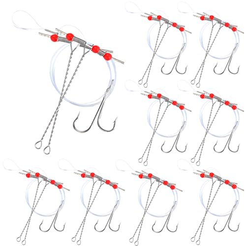 Teyva Daily 8 Packs Crappie Rig Fishing Leaders with Two #6 Aberdeen Gold Hook Two Wire Spreader...