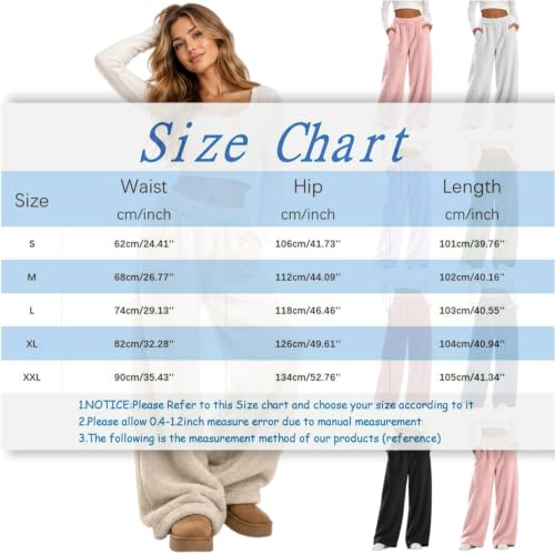 CHENXDZHAO Pajama Pants Women,Fleece Pants Women Wide Leg Elastic Waist Fuzzy Pajama Pant Fall Winter Trendy Cute Casual Loose Fit Cozy Pj Bottoms 2026 Christmas Sleepwear,Beige,L - image 5