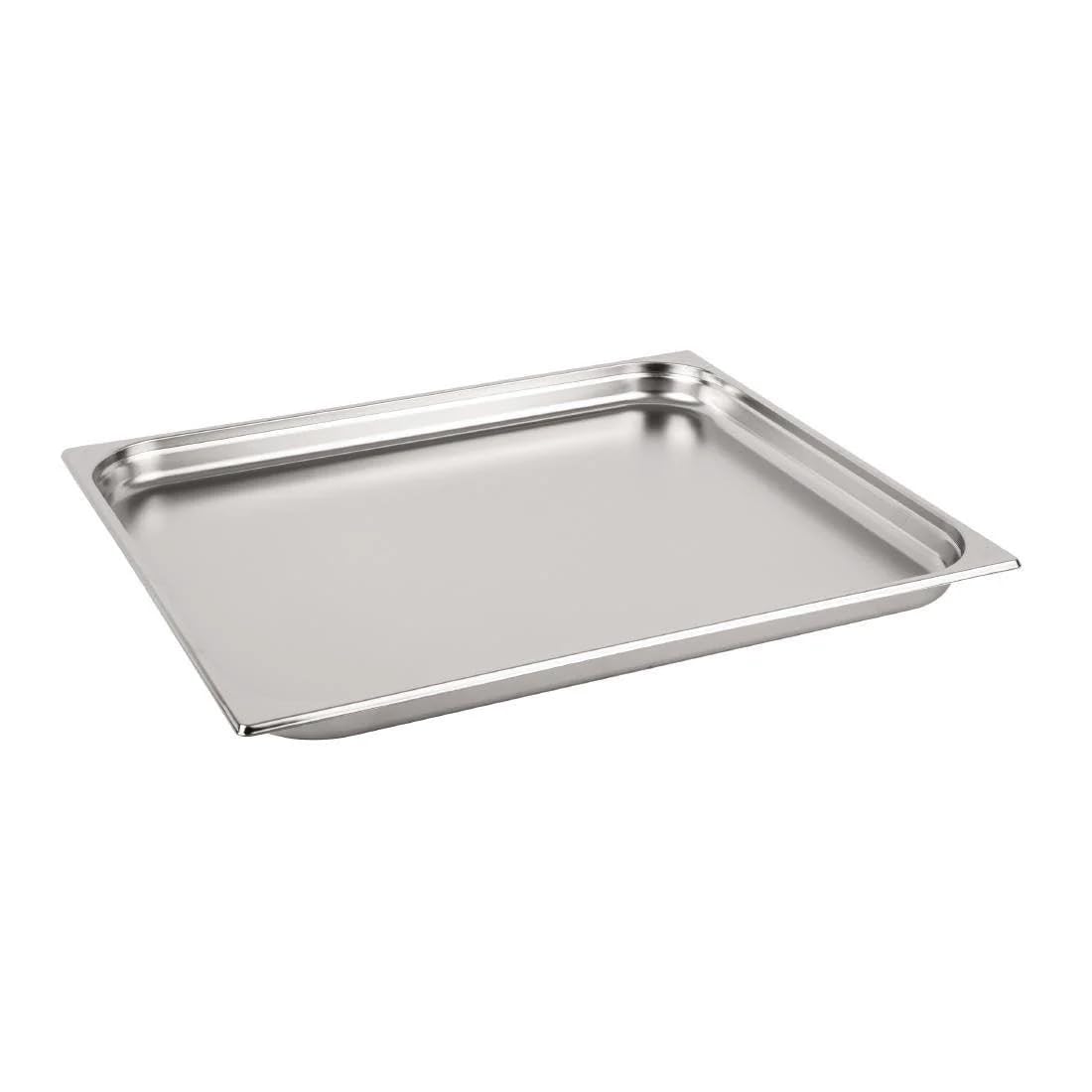Vogue Stainless Steel 2/1 Gastronorm Tray 40 mm Deep / Capacity: 12 Litre, Silver, Size: 400(H) x 650(W) x 40(D)mm, Stackable, Food Safe Steel GN Pan, K801
