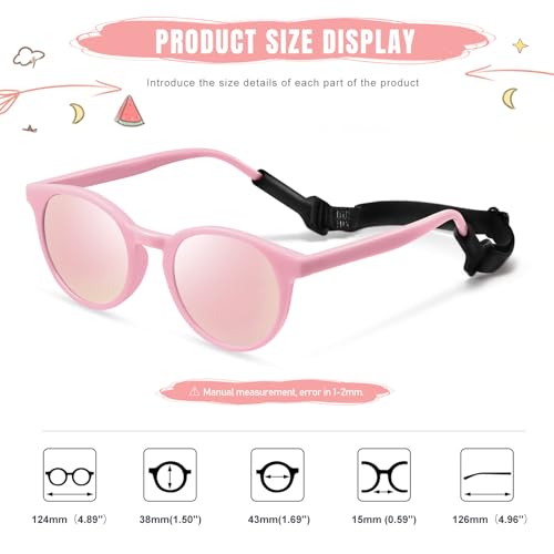 Cute Kids Polarized Sunglasses,Baby Sun Glasses with Strap for Toddler Girls Boys Flexible Round UV400 Protection3
