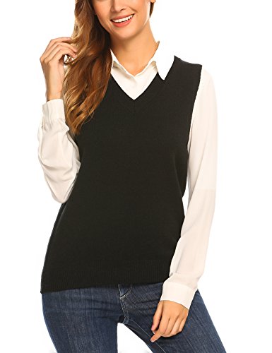 Zeagoo Damen Weste ärmellos Pullunder Gestrickt V-Ausschnitt Elegant Vest...