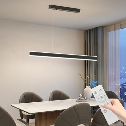 Mikeru LED Pendelleuchten esszimmer, 36W Lineare Hängelampe Dimmbar mit Fernbedienung, 10%-100% pendelleuchte schwarz Einstellung der Farbtemperatur, Höhenverstellbar für Küche Esszimmer, Lang 100cm