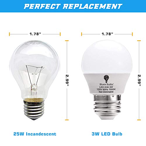 8 Pack Bluex 3W G14 Led Light Bulb 5000K Cool White - 25W Equivalent - E26 Base 120V - Small Night Light Bulbs For Bedroom, Ceiling Fan, Table Lamp, Kitchen, Pendant Fixtures, Dinning Room #TOP2