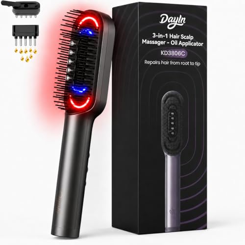 Dayln Electric Scalp Massager Hair Oil Applicator, Cordless Vibration Head Massager, Red Light Hair Brush, Deep Clean Comb for Home & Travel Gray