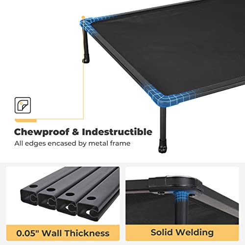 Veehoo Large Elevated Dog Bed – Chewproof Cooling Raised Dog Cots Beds, Black Metal Frame Pet Training Platform With Skid-Resistant Feet, Breathable Textilene Mesh, 42 X 30 X 7 Inch, Black #TOP4