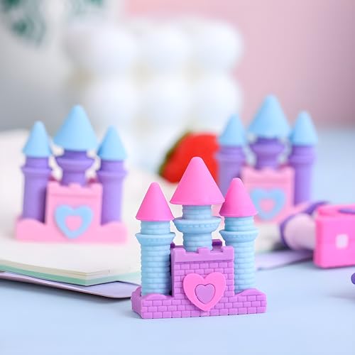 Image of Radiance 12 Pcs Castle Shape Erasers for Kids | Fancy Pencil Erasers for Girls | Cute Stationery Set | Ideal for Birthday Return Gifts & School Supplies (Random Designs & Colors)