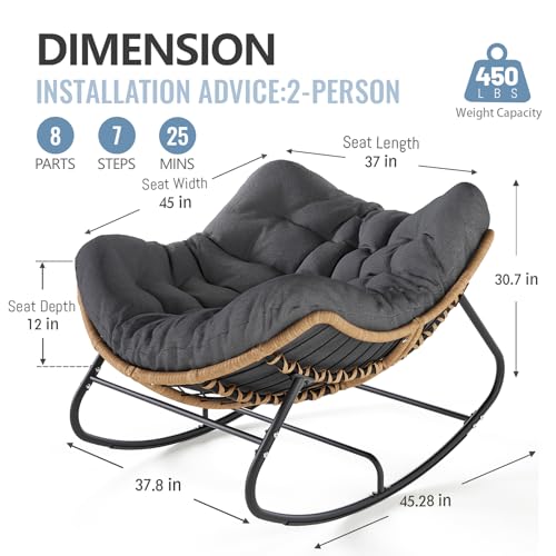 Image of SWITTE Outdoor & Indoor Rocking Chair - Rattan Wicker Lounge Chair, Patio & Garden Comfort - Modern Royal Grey