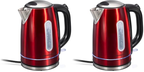 Image of Hamilton Beach Electric Tea Kettle, Water Boiler & Heater, 1.7 Liter, Cordless Serving, 1500 Watts for Fast Boiling, Auto-Shutoff and Boil-Dry Protection, Red with LED Light Ring (41060) (Pack of 2)