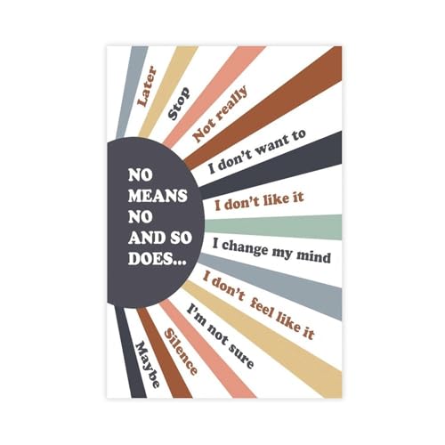YFET School Counselors Therapy Office Decor No Means No Consent Education Wall Art Body Safety Rules Room Aesthetic Posters Canvas Wall Art Prints Unframe 12x18inch