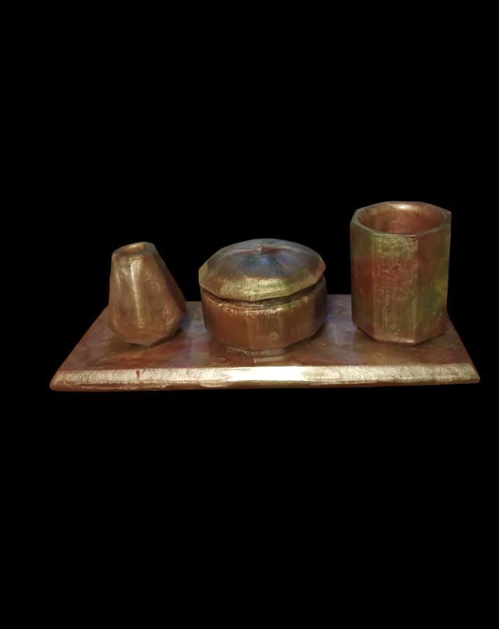 4-Piece Resin Bathroom Accessories Set, Pink and Green Swirl Design, Includes Tray, Toothbrush Holder, Tumbler and a Unique Trinket Box