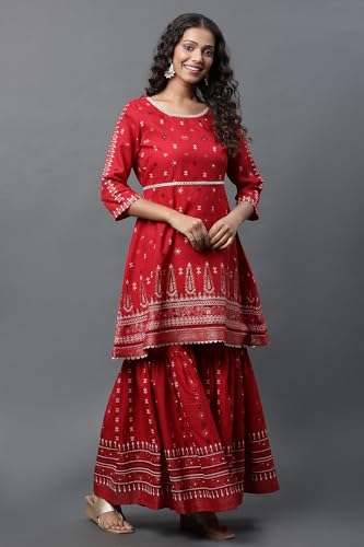Image of Aurelia Polyester Women Kurti With Sharara and Dupatta Set