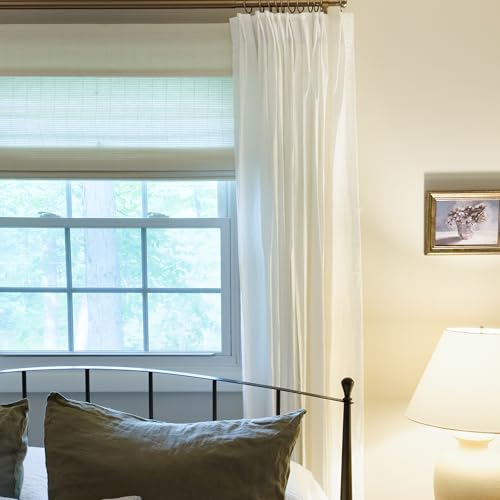 Image of TWOPAGES Cordless Flax Bamboo Blind Custom Made Roman Shade for Indoor Windows No Drill Light Filtering Blackout Roman Window Shade, Eggshell, 1 Piece