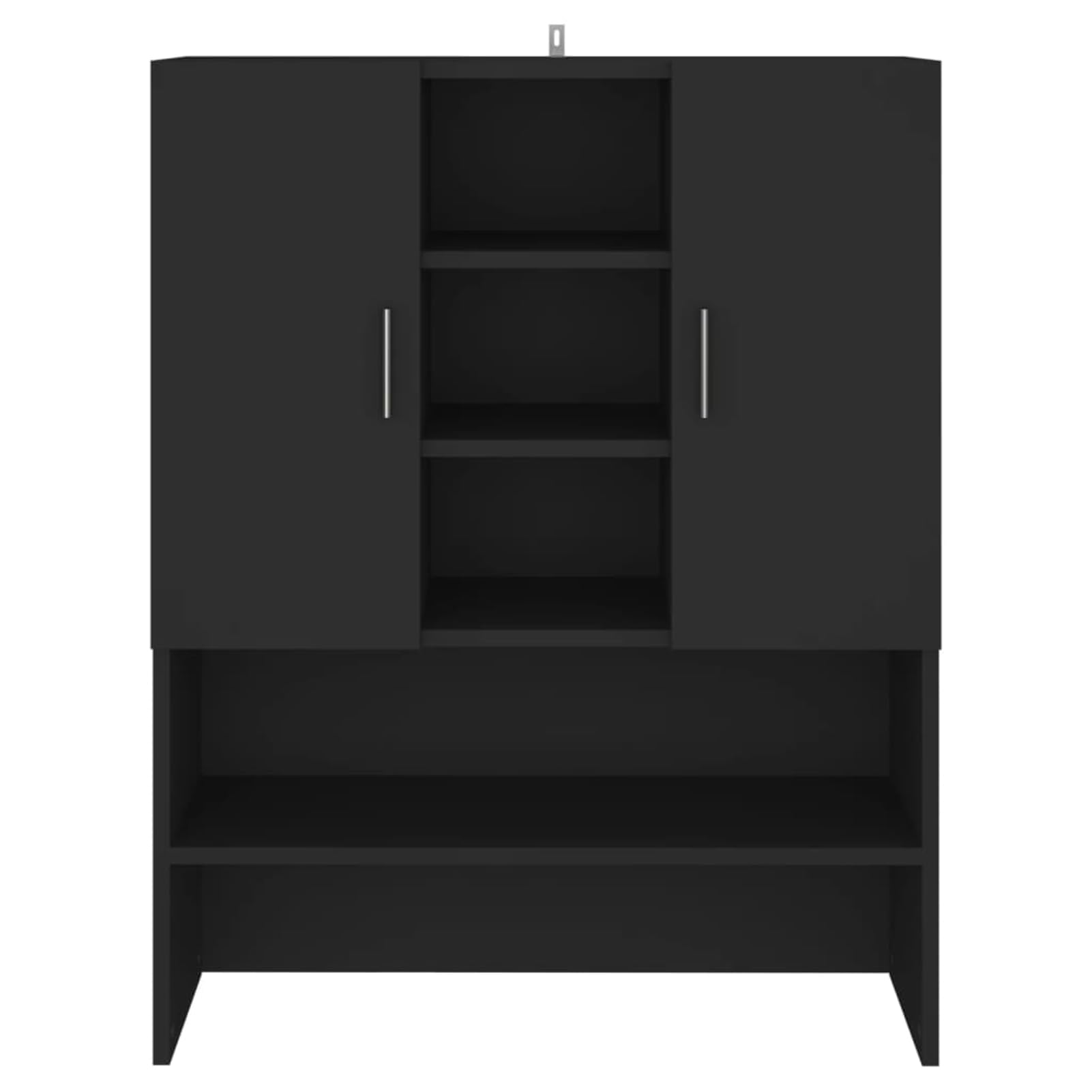Homgoday Mobile per lavatrice nero, 70,5 x 25,5 x 90 cm, in legno, scaffale da bagno con 2 ante e 9 scomparti, modello 808387
