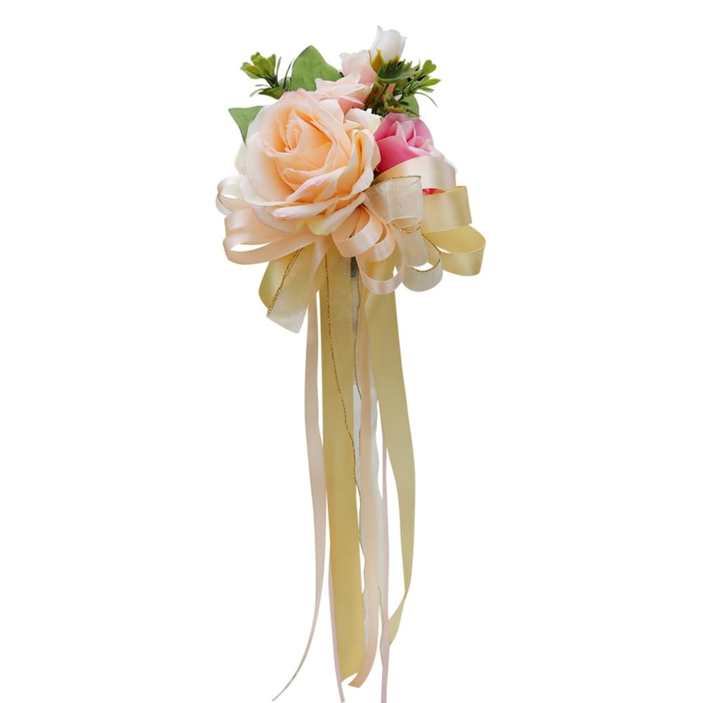 Autoschmuck Hochzeit Künstliche Blume Autoschleifen Vintage Rosen Blumenschmuck Hochzeitsdeko Autoschleifen für Hochzeitsfeier Party Schlafzimmer Türgriff Spiegel Champagner 10 Stück