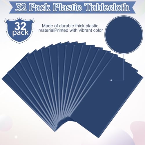 Image of 32 Pack Navy Blue Plastic Tablecloth for Rectangle Tables, Premium Decorative Navy Blue Disposable Table Cloths for Parties, Rectangle Party Table Cover for Birthday Wedding Banquet Event, 54x108 Inch