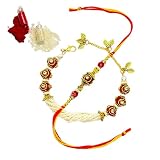 NiLy Craft Handmade Kundan Ball And Glass Beads Rakhi Set | Unique Designer Couple Rakhi For Bhai And Bhabhi | Red Kundan Ball - 1 Pair