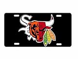 Sport Teams Combined Logos Novelty Front Plates Decorative Vanity Aluminum Sign, 12 x 6 inch (Chicago Sx)