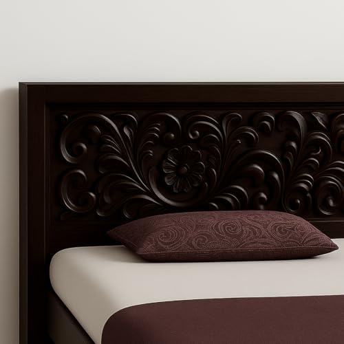 Image of Sheesham Wood Bed Without Storage Solid Wooden Cot Bed Elegant and Functional Bedroom Living Room Home (Walnut AB, King)