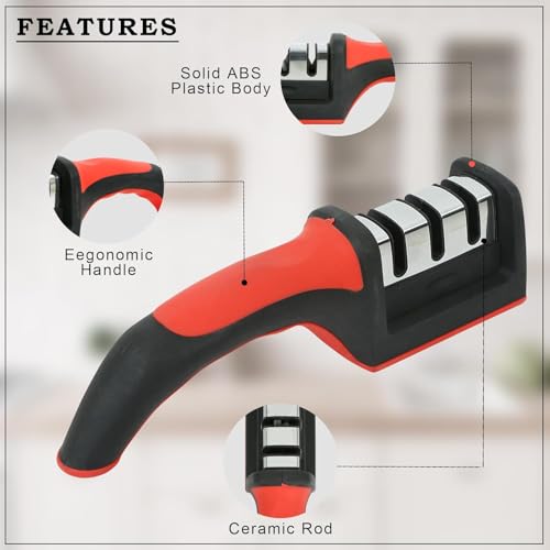 Image of Knife Sharpener Manual 3 Stage Knives Sharpner Tool Advanced Knife Sharpener for Kitchen Knife Sharpner Knives Sharpening Tool for Steel Knives