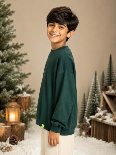 Image of KiddoPanti Boys Solid Round Neck Full Sleeve Fleece Sweatshirt | 60% Cotton 40% Polyester | Soft Warm Winter Pullover | Ribbed Cuffs & Hem | Casual Winter Sweatshirt for Kids