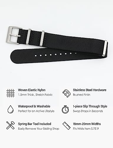 Image of TACTICAL FROG Nylon Watch Band 18mm 19 mm 20mm 22 mm 24 mm, Waterproof Military Watch Straps Replacement for Men Women, With Stainless Steel Buckle