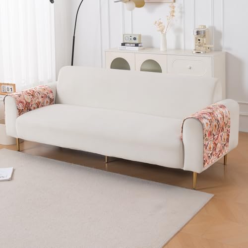 Image of HOKIPO 'Nature Muse' Premium HD Printed Holland Velvet Sofa Armrest Covers with Pockets | 1 Pair | Rose Symphony (IN-921-L-D5*2)