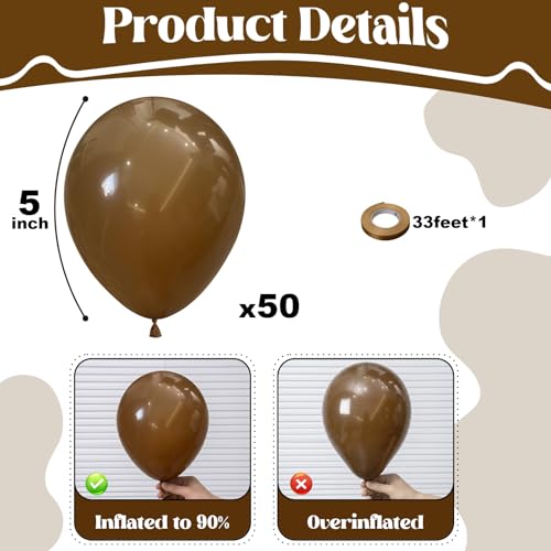 Image of Togvu Brown Balloons, 50Pack 5 Inch Small Mini Dark Brown Latex Party Balloons for Bear Baby Shower Boho Birthday Bridal Shower Wedding Neutral Party Decorations Supplies