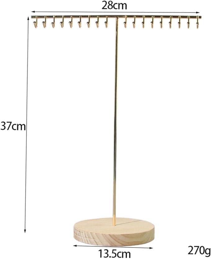 Image of T Shape Metal Gold Chrome Finished Wooden Jewellery Display Stand (16 Inch)