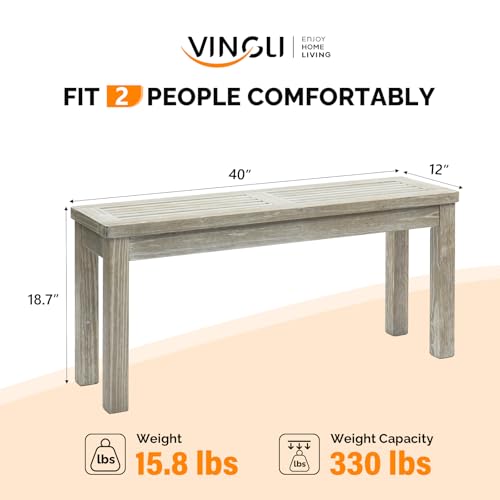 Image of VINGLI Outdoor Wooden Bench, 40 inch Porch Bench Outdoor Backless Garden Bench, Small Outdoor Bench for Deck Patio Entryway (Grey, 40in)