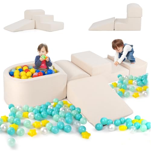 COSTWAY 5PCS Parcours Motricité Bébé en Mousse avec Piscine à Balles, Module Motricité Bébé avec Housse Lavable & Amovible, Jouets Éducatifs pour...