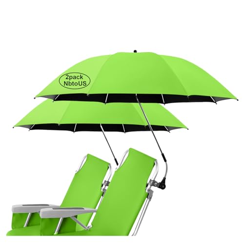 NBtoUS 2PCS UPF50+ Chair Umbrella with 360°Universal Adjustable Clamp, Beach Chair with Umbrella, Beach Umbrella with UV Protection for Outdoor, Camping, Patio Chairs, Wheelchair, Trolley (Green, Not