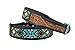 Affilare Western Style Genuine Leather Beaded Dog Collar Hand Tooled and Padded 10AB018, Turquoise Gold White, Small (Middle notch at 15')