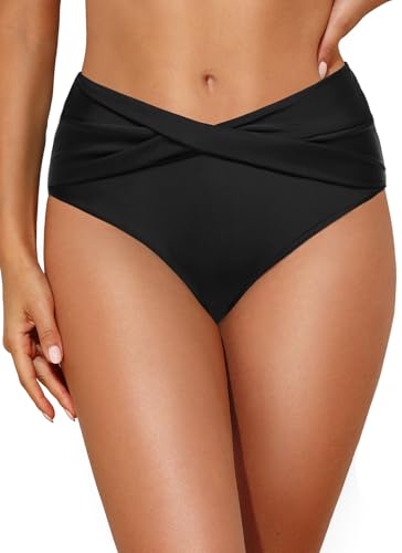 Women Full Coverage Bikini Bottom - V Cut Bathing Suit Bottoms Mid Waist Twist Front Swimsuit Bottom Swimwear 2025