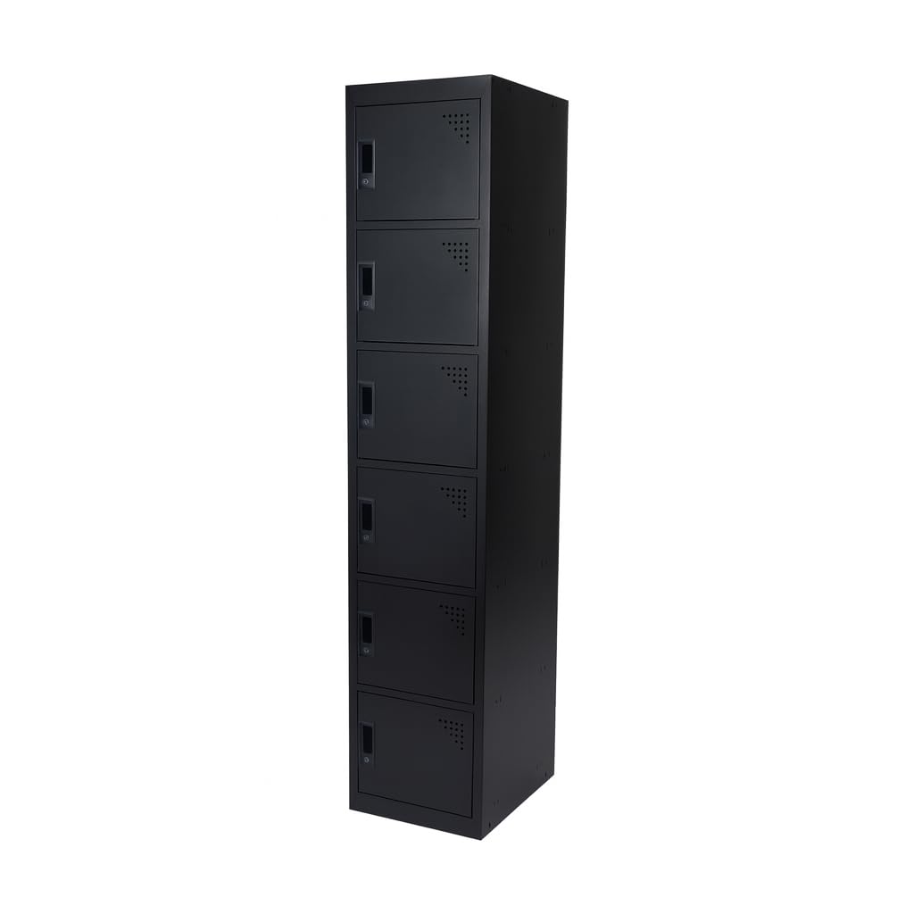 RIGID 6 Door Steel Storage Locker | Multi-Compartment Metal Cabinet for Home, Office & School | Key Locking, Plastic Handles, High Capacity Organizer - Black (45D x 38W x 180H CM) Assembled