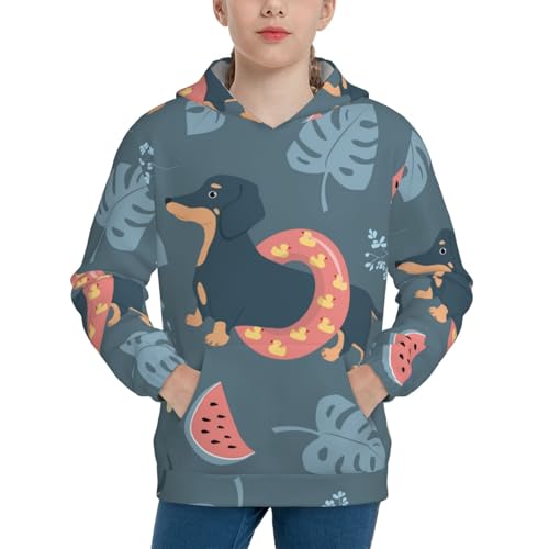 Watermelons Dachshunds Kids Pullover Hoodies Boys Sweatshirts Girls Athletic Clothes with Pocket