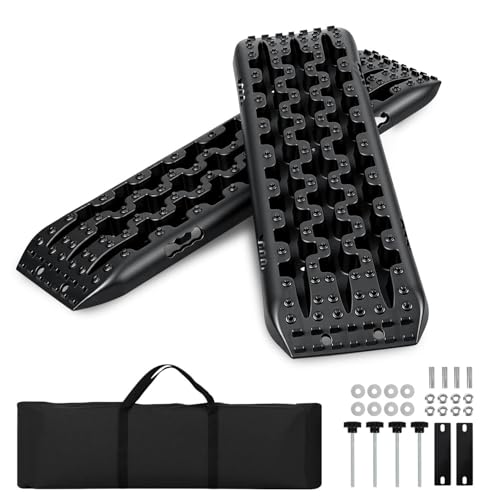 Eulenke Lot de 2 tapis de traction pour voitures, camions, SUV, avec sac de rangement et goupilles de fixation