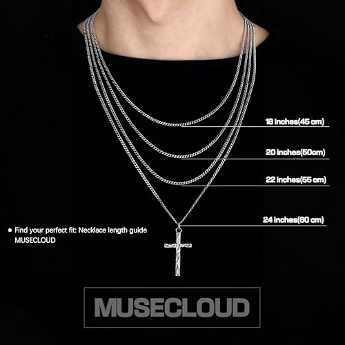 Image of 925 Sterling Silver Cross Necklace for Men Box /Cuban /Figaro Chain