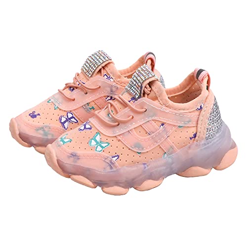 LED Butterfly Shoes for Baby Girls, Children Bling Led Light Sneakers Rubber Sole Lacing Luminous Sport Daddy Shoes (Pink, 8 Toddler)