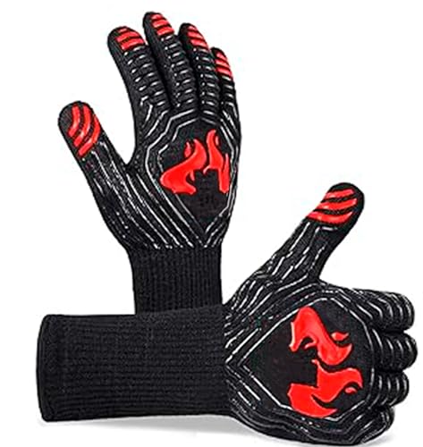 PEVLA Guantes Barbacoa – Guantes Horno - Guantes Cocina - Guantes Horno Cocina - Accesorios Barbacoa – Guantes para Horno Resistentes al Calor hasta 800℃ Parrilla, Horno, Chimenea (1Par)(Negro)