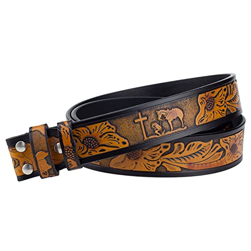 Western Cowboy Belt Norse Viking Horse Head Belt Punk Rodeo Horse Engraved Flower Western Belt,Reddish Brown b,100CM/39.4''3