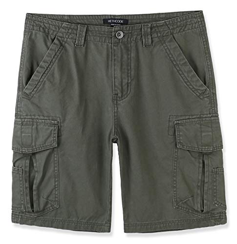 HETHCODE Mens Authentics Premium Athletic Regular Fit Cotton Canvas Cargo Short Military Olive 36