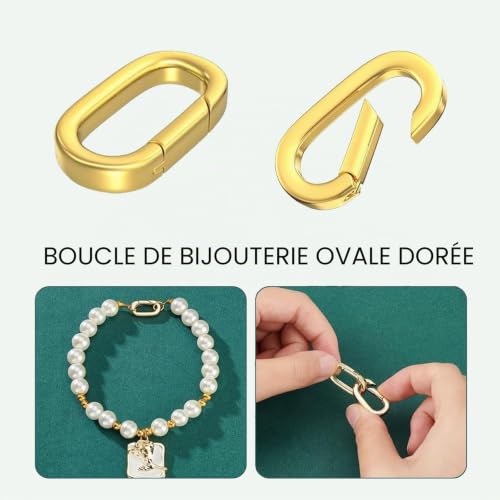 SJUIEO Lot de 5 fermoirs ovales en argent 14 carats avec anneau à ressort fermé pour la fabrication de bijoux, colliers et bracelets (14 x 7,8 x 2,2 mm) (or) – vue 3